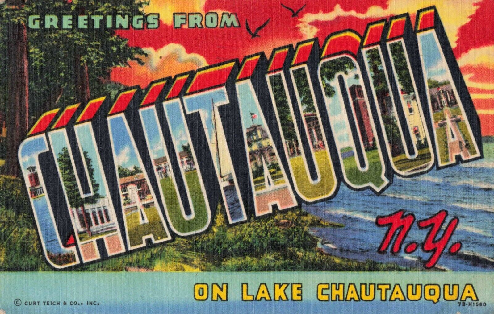 Chautauqua NY New York, Large Letter Greetings Lake Chautauqua, Vintage Postcard
