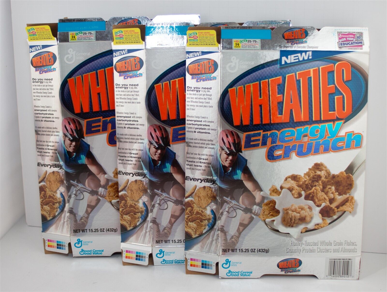 3x Wheaties Energy Crunch Cereal Boxes Vintage 2001