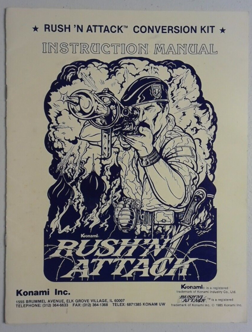 Vintage 1985 Konami: Rush'n Attack Arcade Conversion Kit Instruction Manual