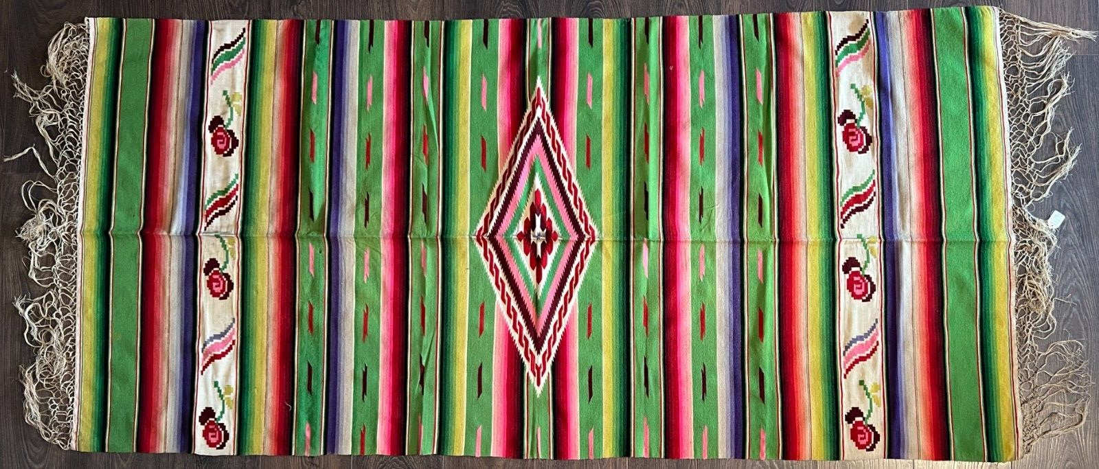 Large Antique 1930s Mexican Native American Indian Blanket Rug Tapestry, 78 x 37