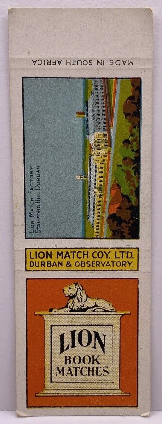 Lion Match Factory, Stamford Hill, Durban, South Africa, Matchbook Cover