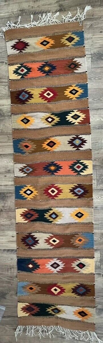 Vintage Zapotec  Woven Wool Textile Running Rug Weaving 115\