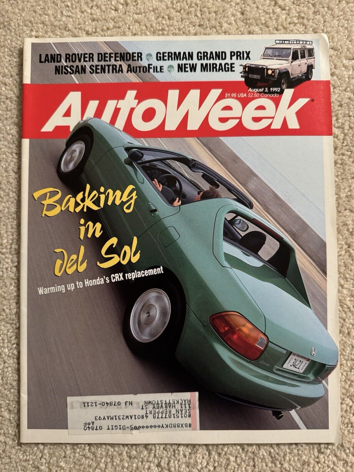 1993 Honda del Sol Auto Week Magazine. August 1992. Collectible.