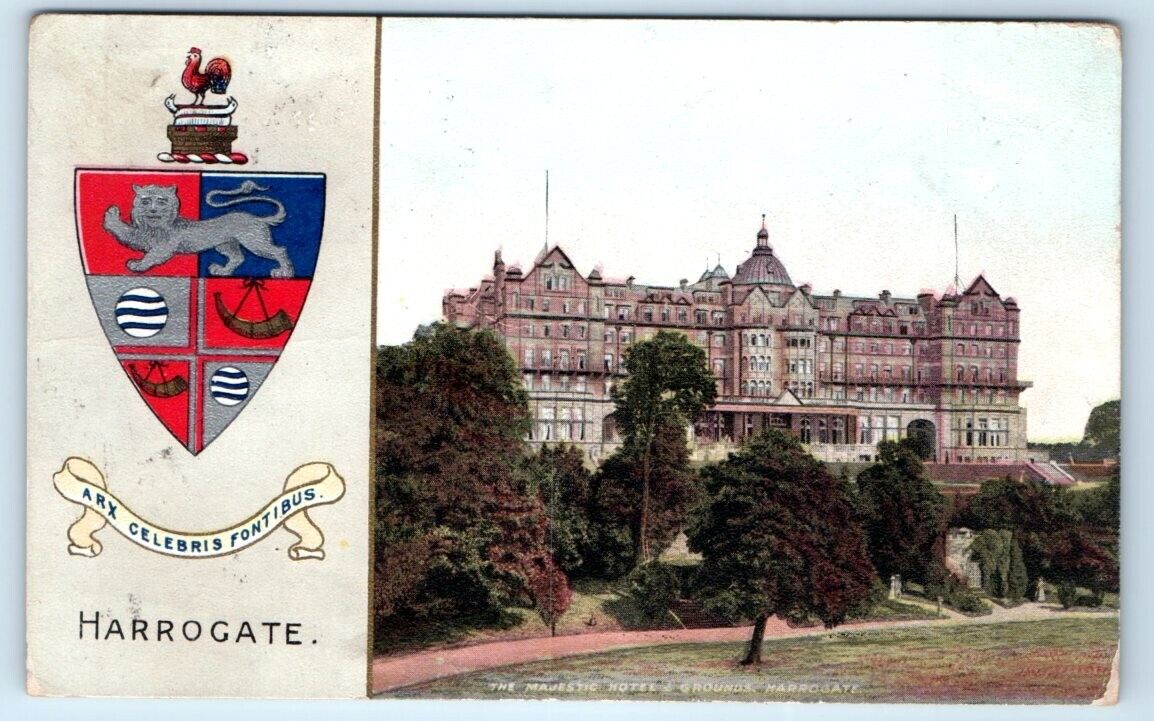 HARROGATE The Majestic Hotel ENGLAND UK Heraldic 1908 Postcard