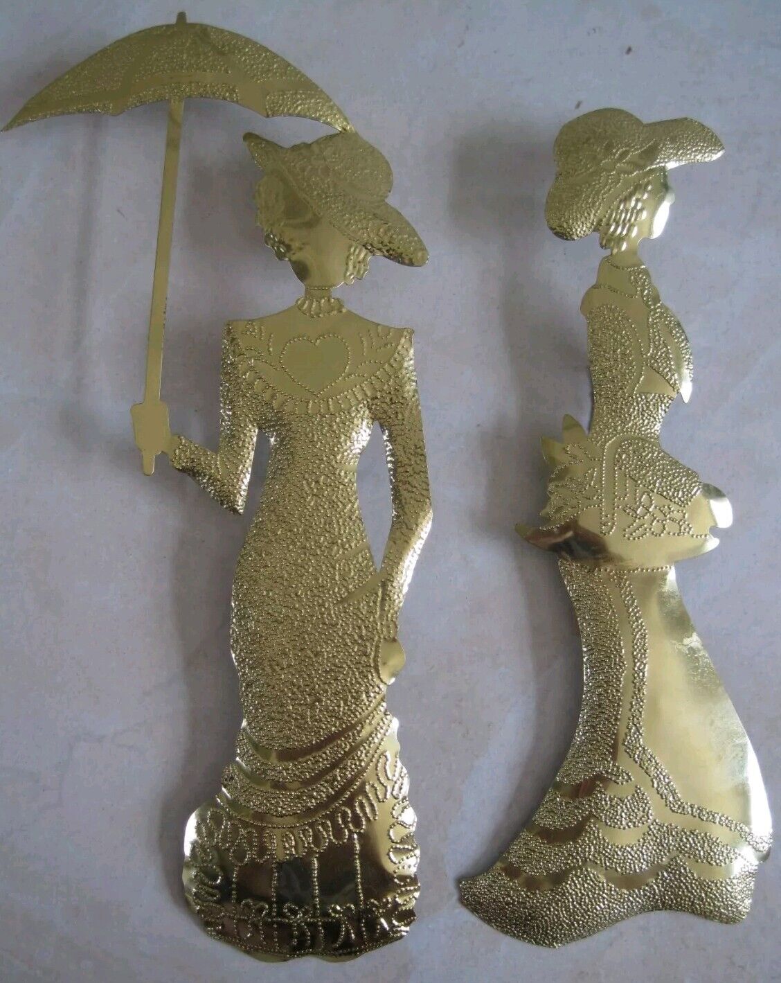 2 Vintage Victorian Lady Silhouettes Thin Brass Wall Hanging  Decor