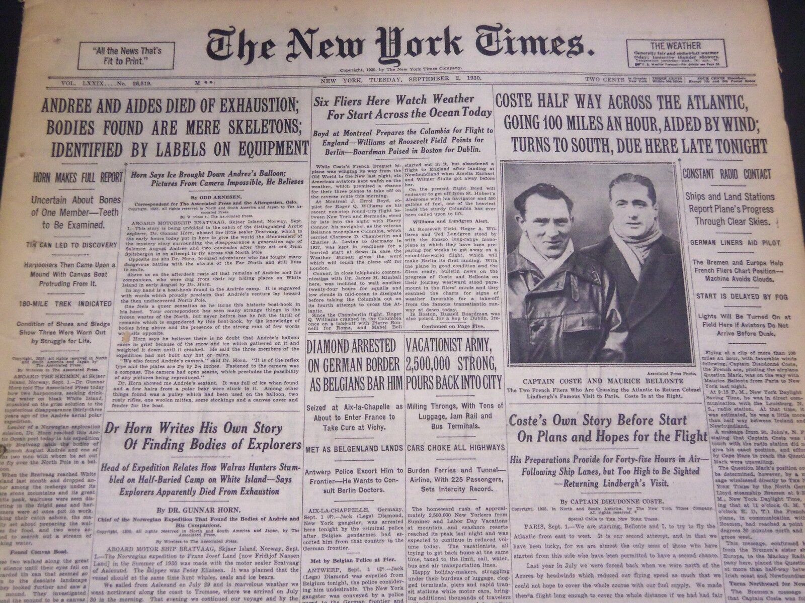 1930 SEPTEMBER 2 NEW YORK TIMES - ANDREE & AIDES DIED OF EXHAUSTION - NT 4974