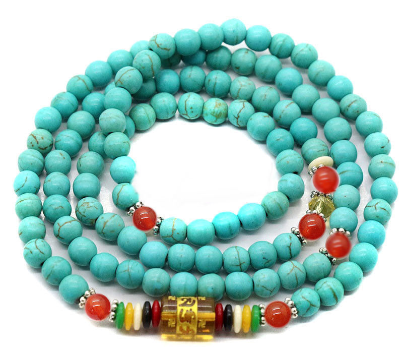 6mm Tibetan Buddhist 108 Turquoise Red Agate Prayer Beads Lama Necklace Bracelet