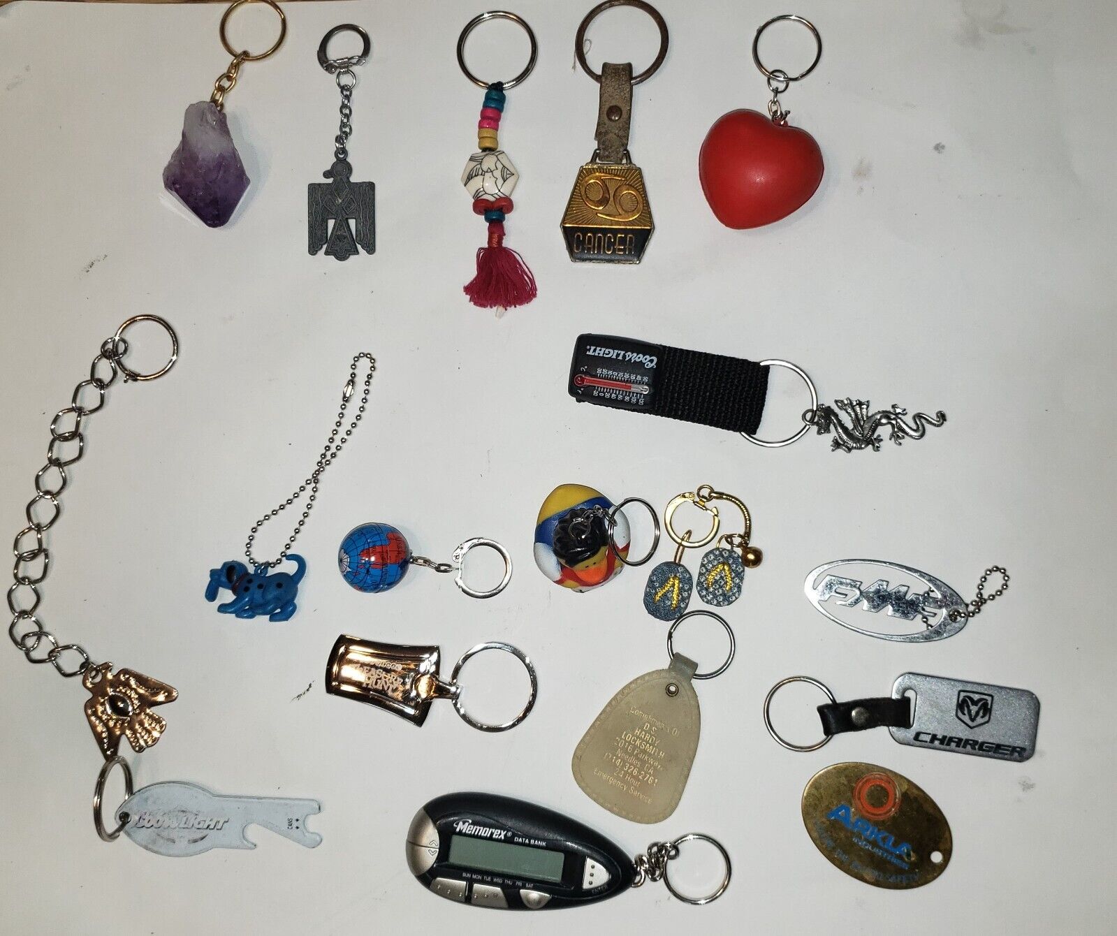 Key Chain Fobs Lot 17 Vintage Crystal Rock Heart Duck World Dodge Cancer Coors