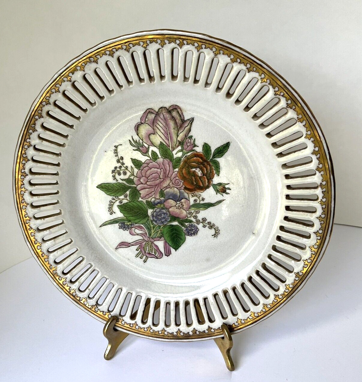 Vintage JUWC United Wilson 1897 Hand-Painted Decorative Reticulated Plate