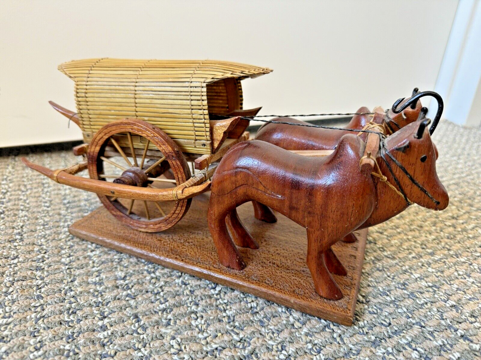 GORGEOUS Vintage Wooden and Bamboo Handcrafted Ox Pulling Cart