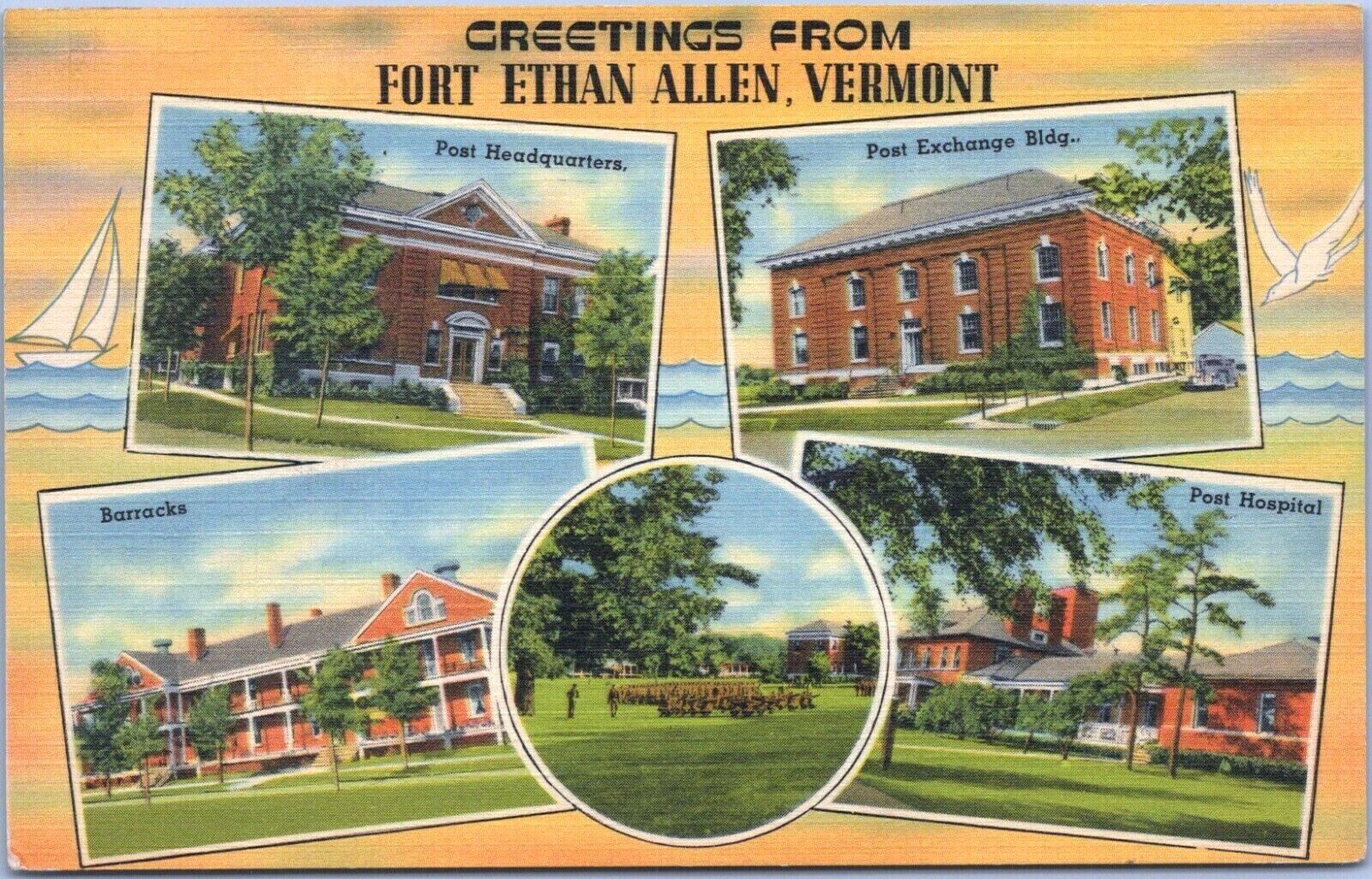 Postcard VT Fort Ethan Allen Greetings Army Post Multi Scene View Vermont 