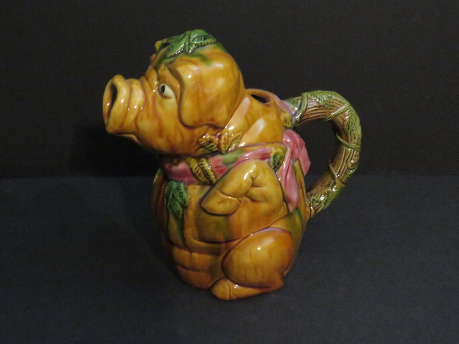 RARE Vintage Majolica Ceramic Pig Pitcher, Unique
