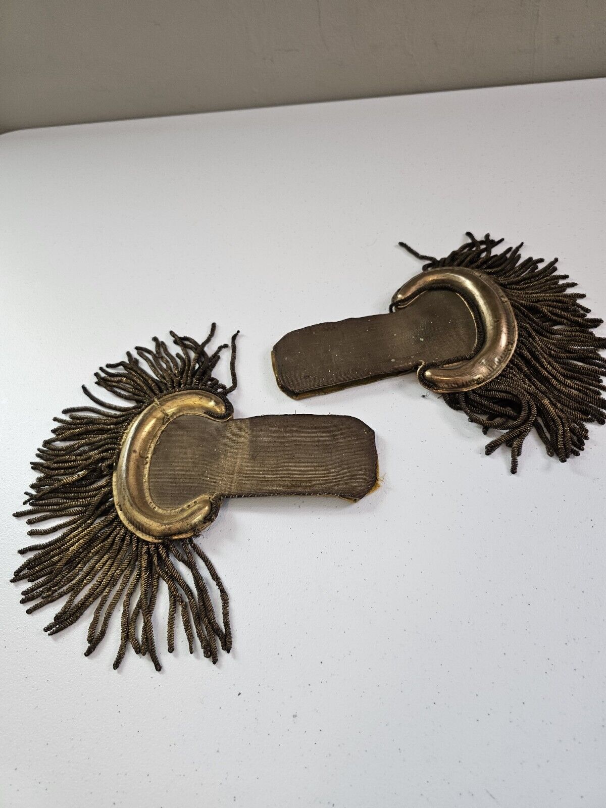 Original Napoleonic Era Shoulder Military Epaulettes Brass & Cloth Set of 2 