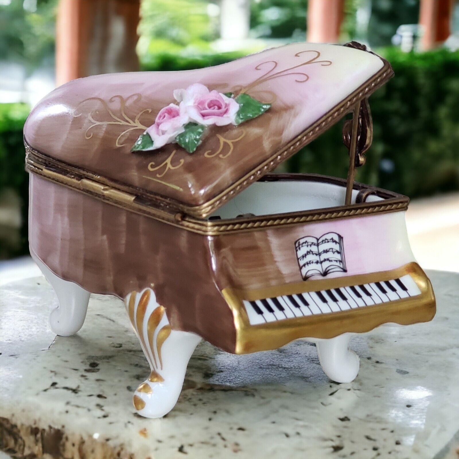 La Gloriette Limoges France Grand Piano Hand Painted Porcelain Hinged Box
