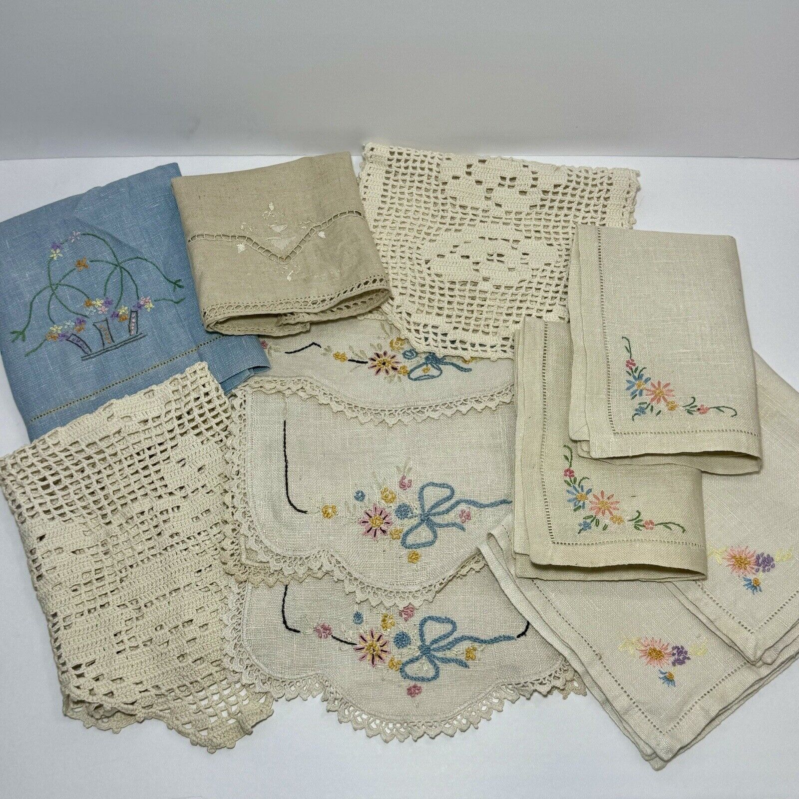 Vintage Embroidered Linens Lot of 11