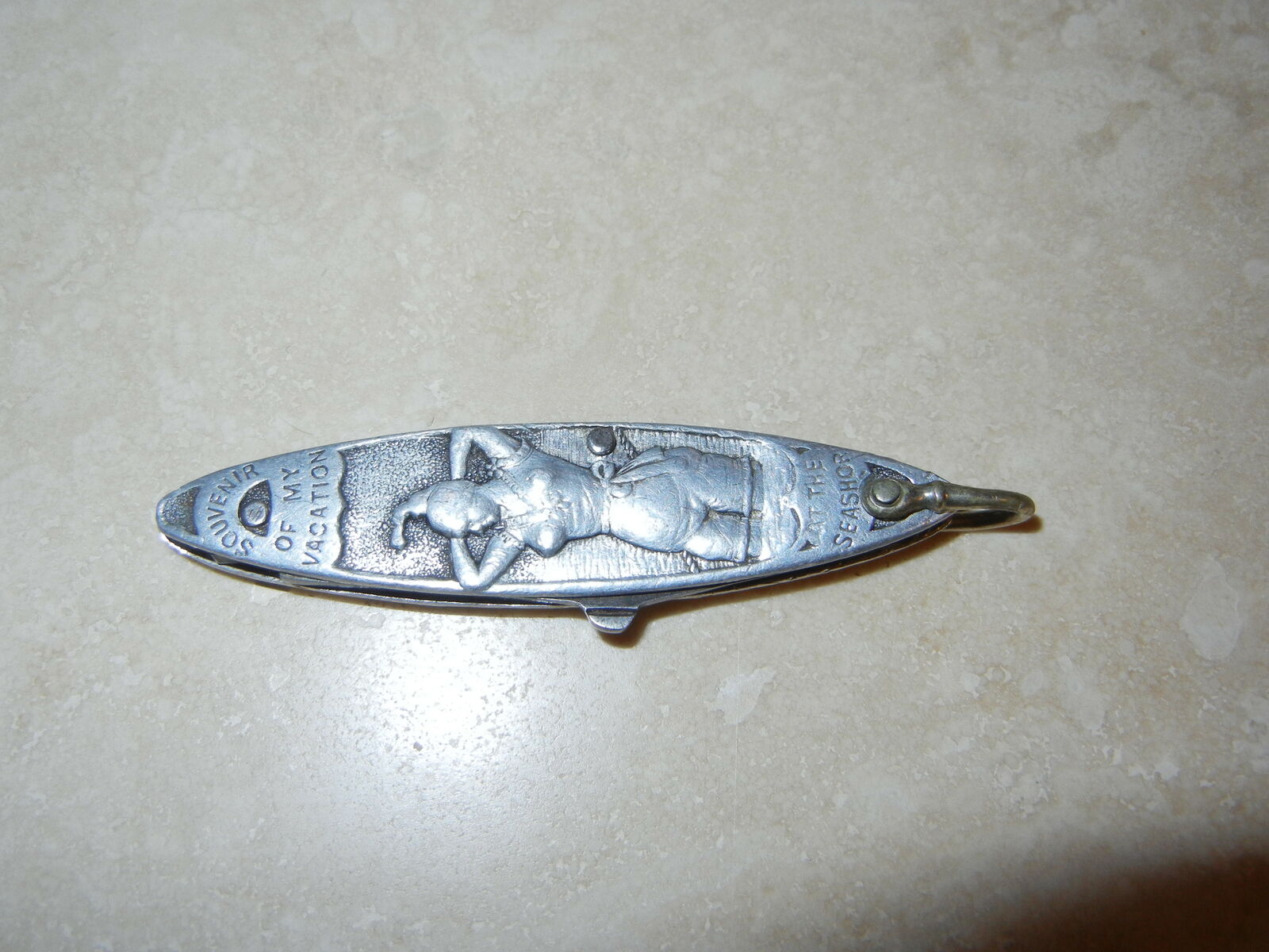 1910 Art Nouveau Pocket Knife Souvenir of Vacation at Seashore D. Peres Solingen