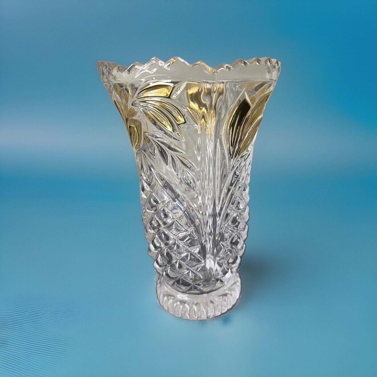 Vintage Vase w/gold trim Bleikristall Anna Hutte Lead Crystal Vase