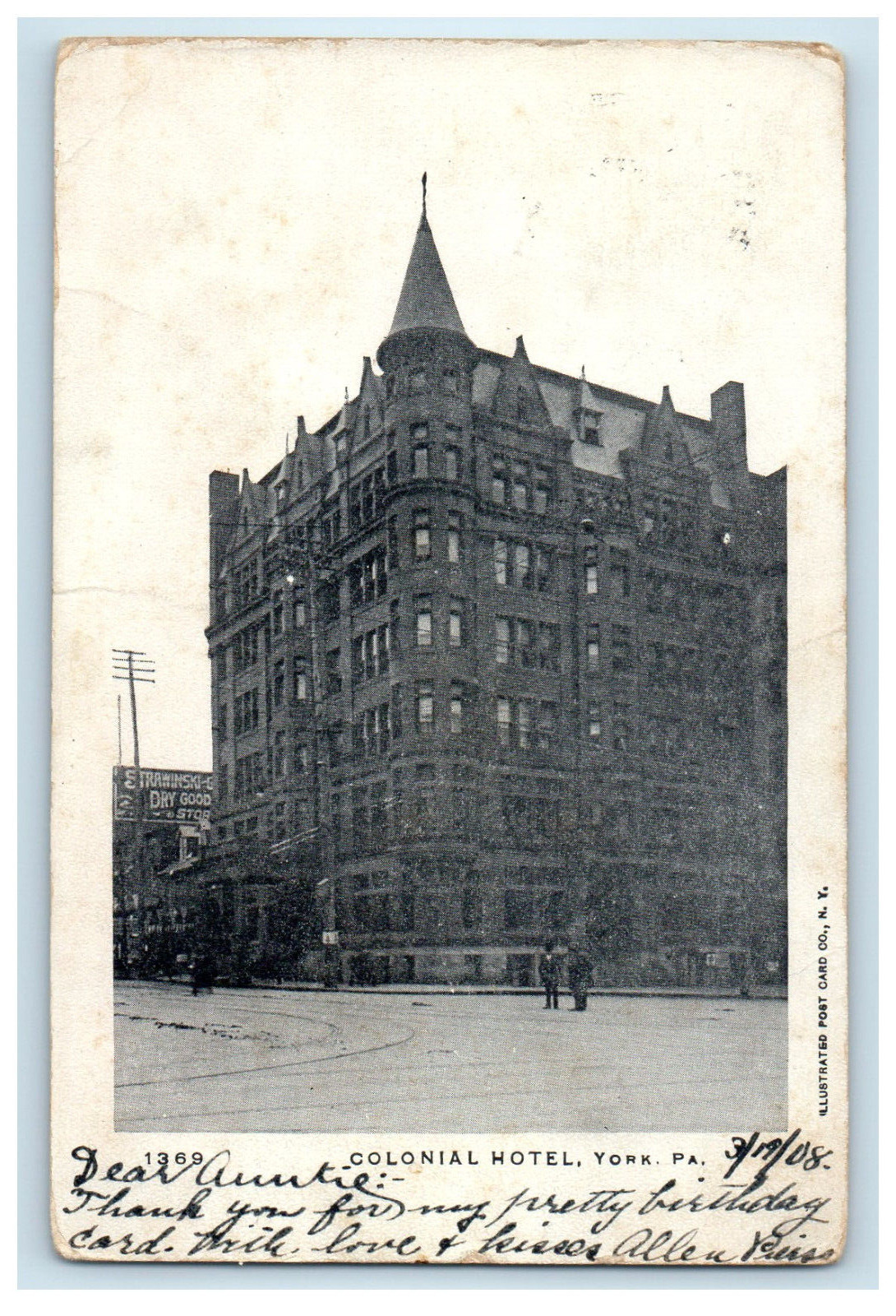 1909 Colonial Hotel York Pennsylvania PA Vintage Posted Postcard