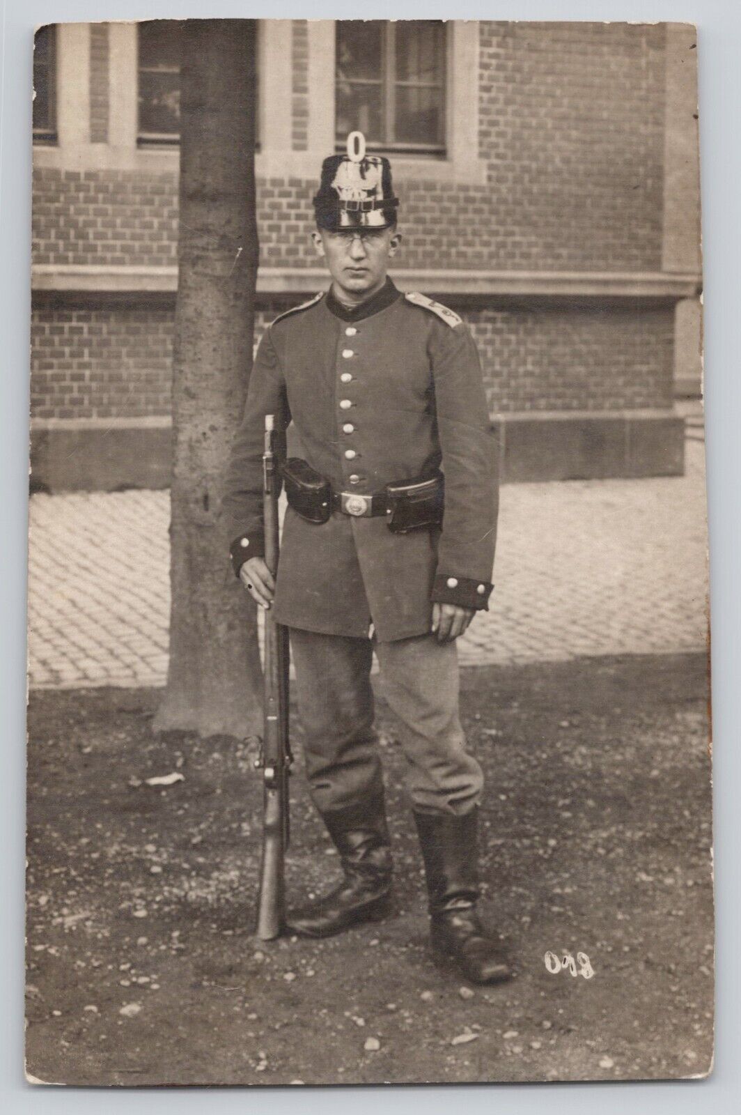 *TRIMMED WWI Young Male German Soldier RPPC Postcard Jäger Prussian Shako Helmet