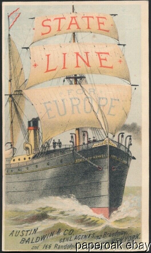 ca1880\'s State Steamship Co.  To Europe Trade Card