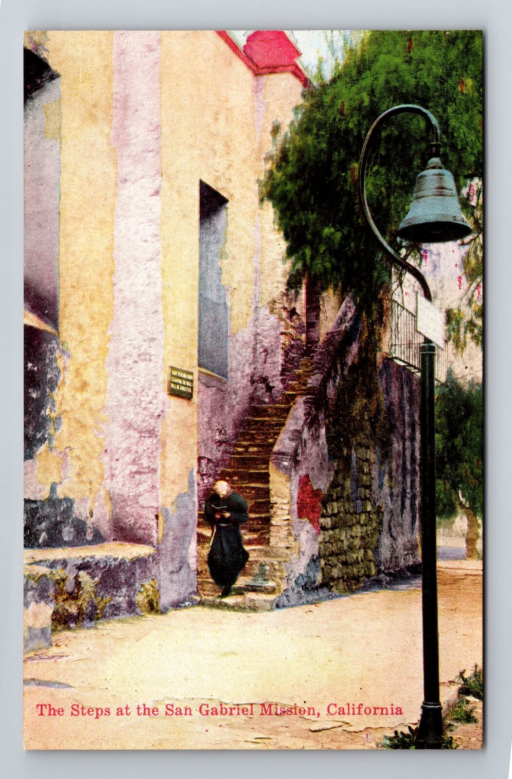 San Gabriel CA-California, Steps at San Gabriel Mission, Vintage Postcard