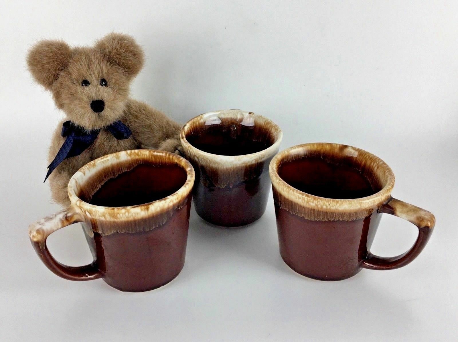 McCOY Mugs Cups Set 3 Brown Drip USA Pottery Mid Century Modern MCM Gift