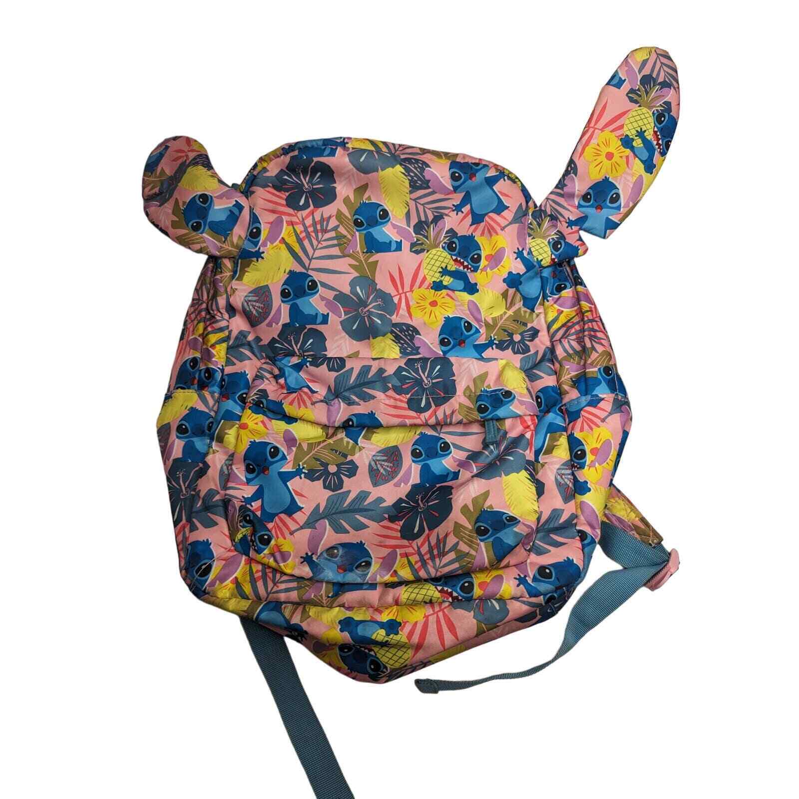 Rare Discontinued Disney Store Lilo and Stitch Backpack w/ Ears Pink Blue Floral
