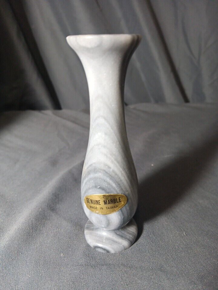 Vintage Gray & White Swirl Genuine Marble Bud Vase MCM 4.5 Inch No Chips