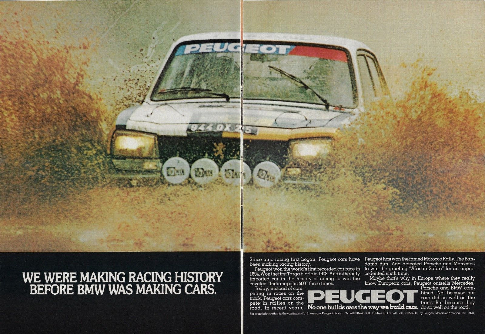 1978 Peugeot Cars Compete in Rallies Worldwide Morocco Rally Vintage Print Ad x