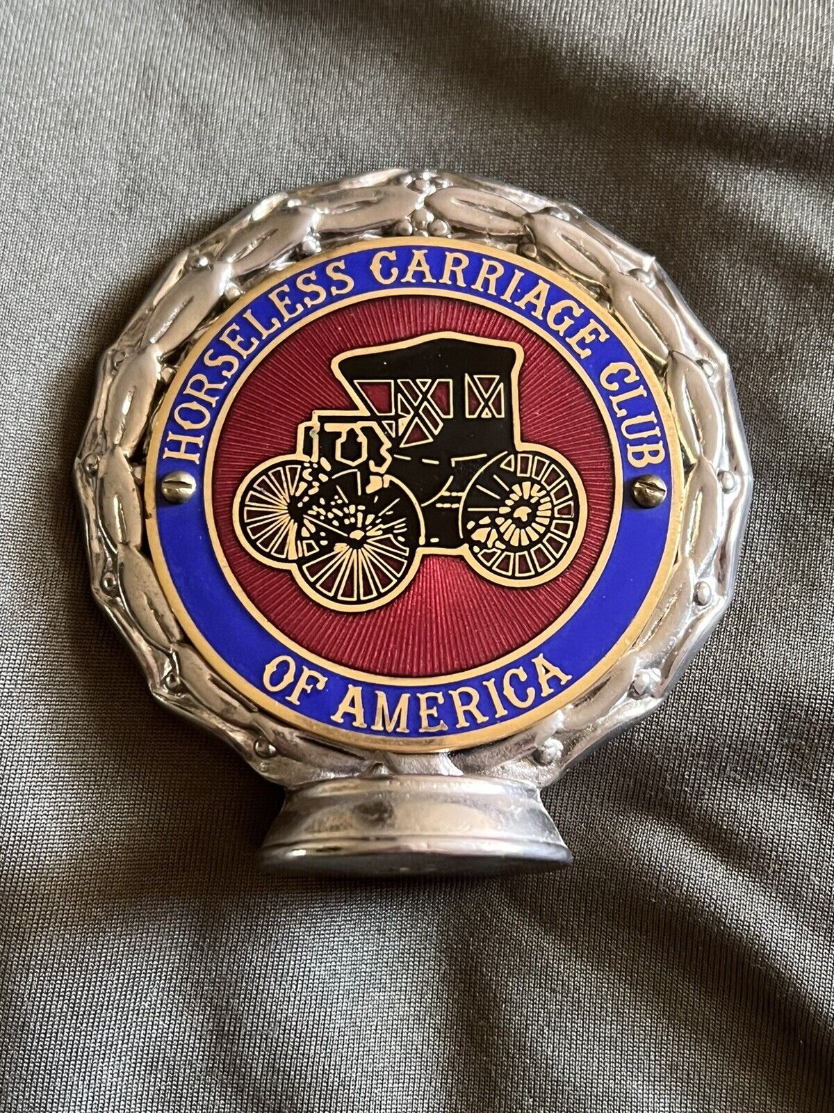 H.C.C.A. Horseless Carriage Club of America GRILL BADGE EMBLEM ORNAMENT METAL