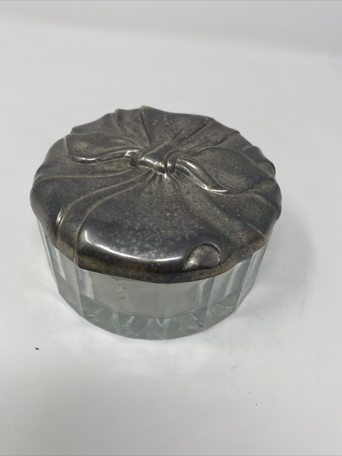 Vintage 50 Godinger Silver Glass Vanity Powder Puff Jar Makeup Mirror Trinket
