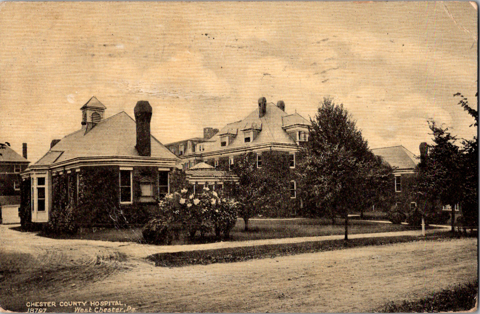1910 Chester County Hospital West Chester PA Postcard Dirt Road View Flemington