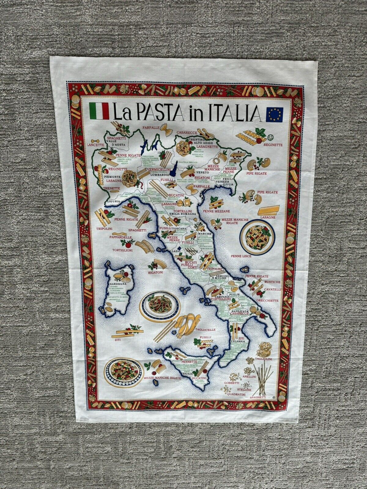 Vintage Made In Italy La Pasta Italia Map Cotton Tapestry / Tea Towel