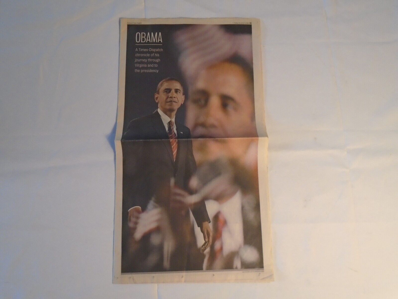 Richmond Times Dispatch Newspaper November 2008 Obama Journey thru Virginia