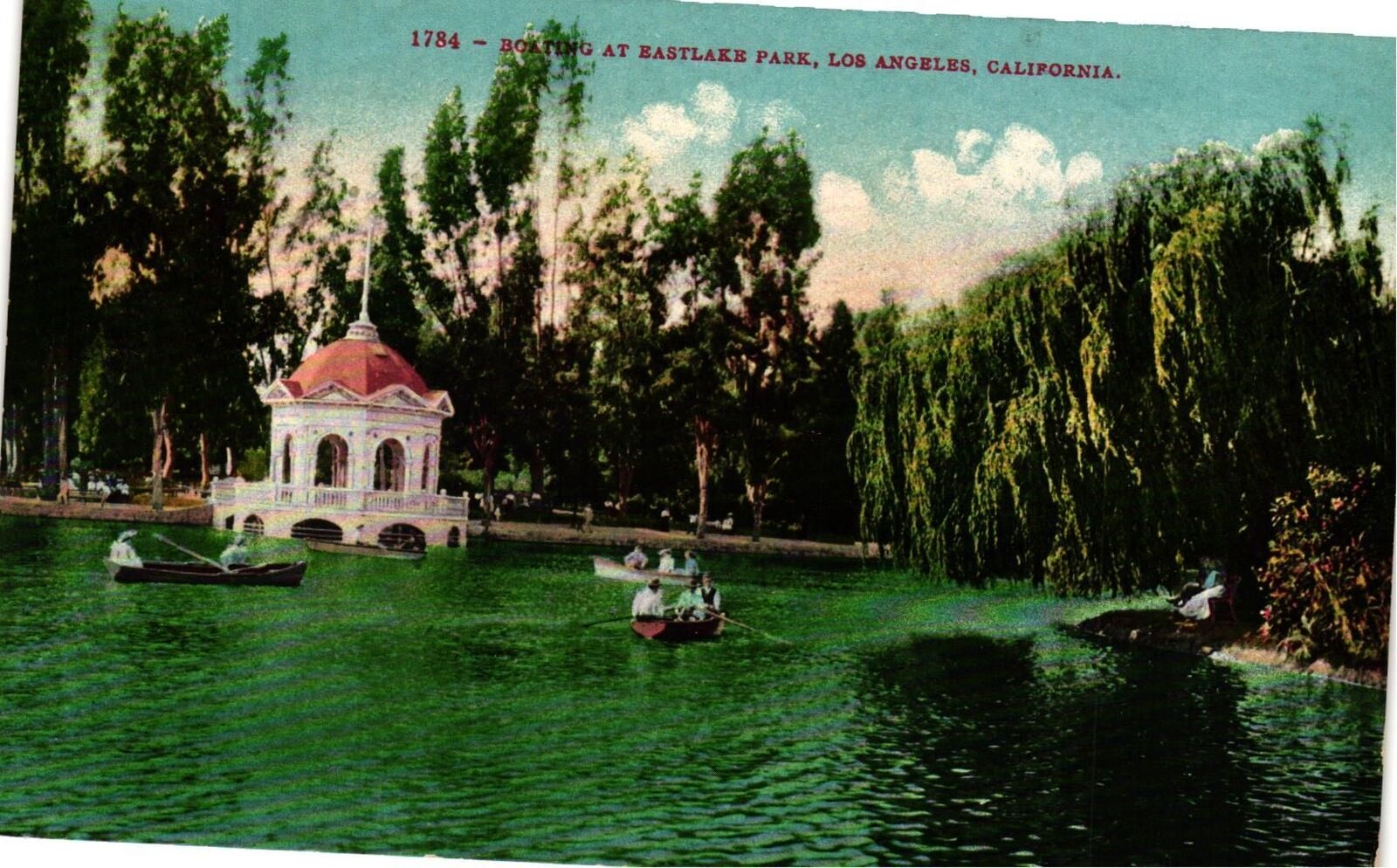 Vintage Postcard- Boating at Bastlake Park, Los Angeles, CA. Early 1900s