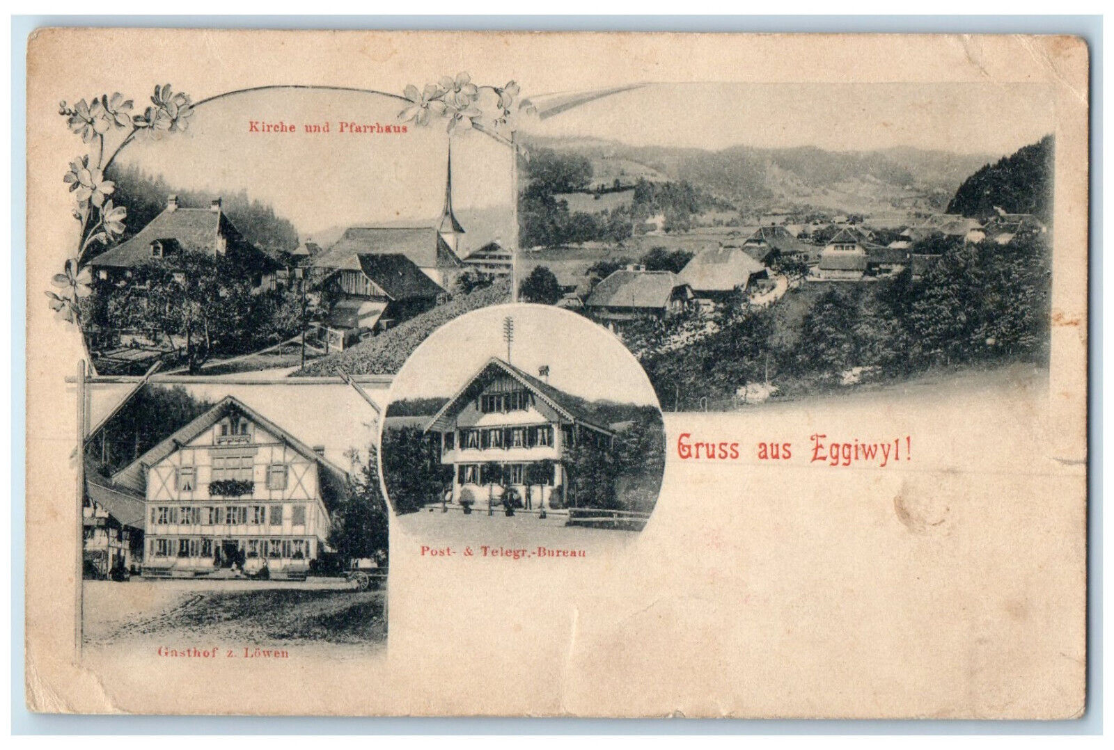 c1905 Greetings from Eggiwyl Bern Switzerland Buildings Multiview Postcard