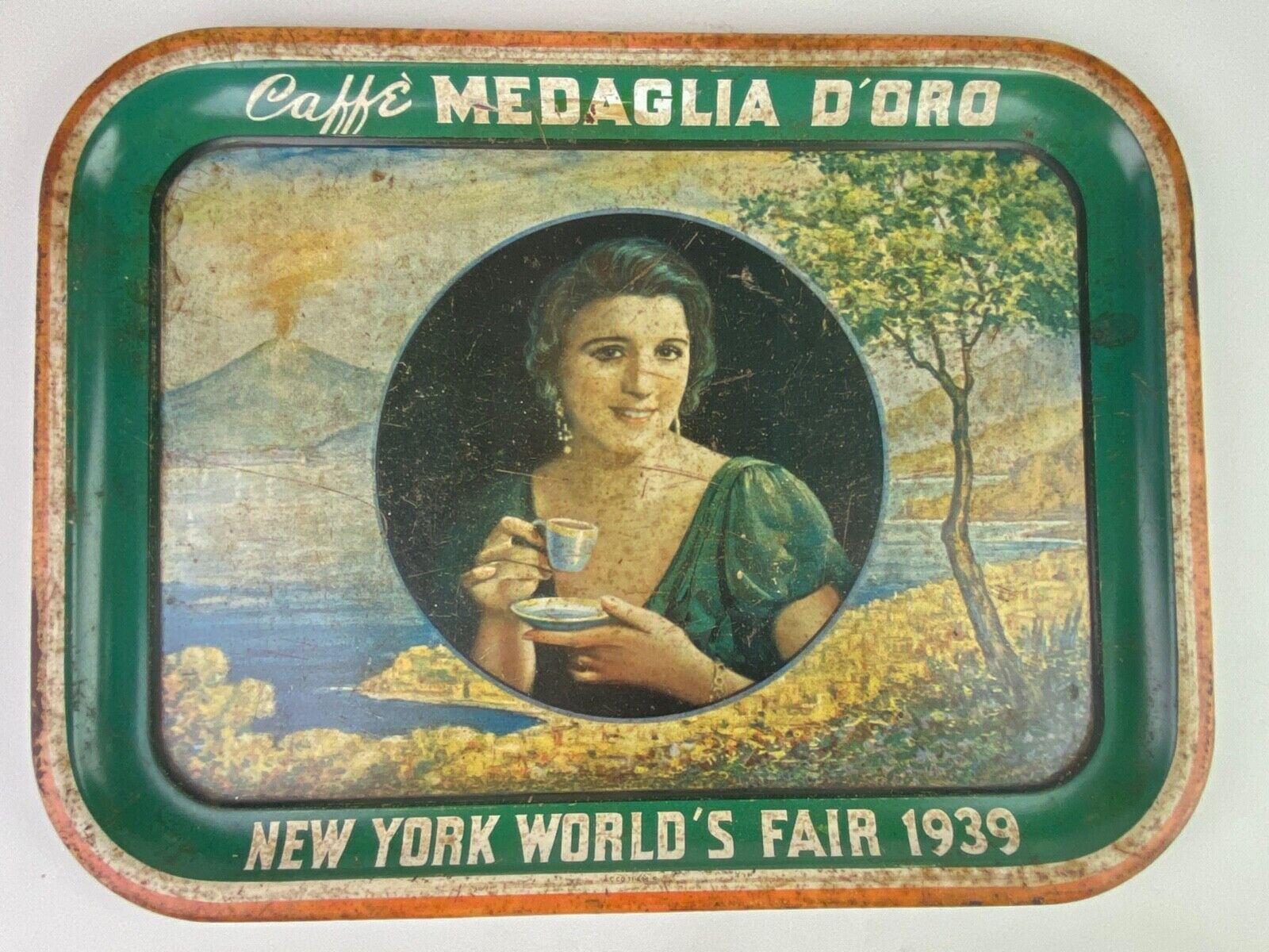 Vintage 1939 New York World\'s Fair Caffe Medaglia D\'Oro Coffee Advertising Tray