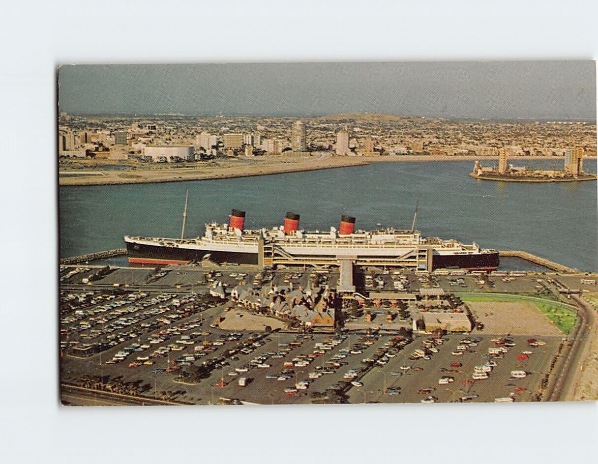 Postcard Aerial view of the Queen Mary Long Beach California USA