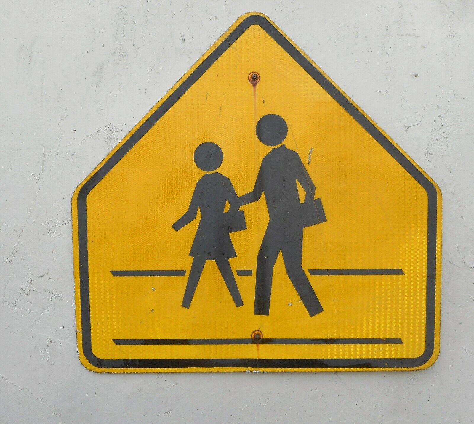 Authentic Vintage Metal Retired Yellow School Crossing Pedestrian  Street sign