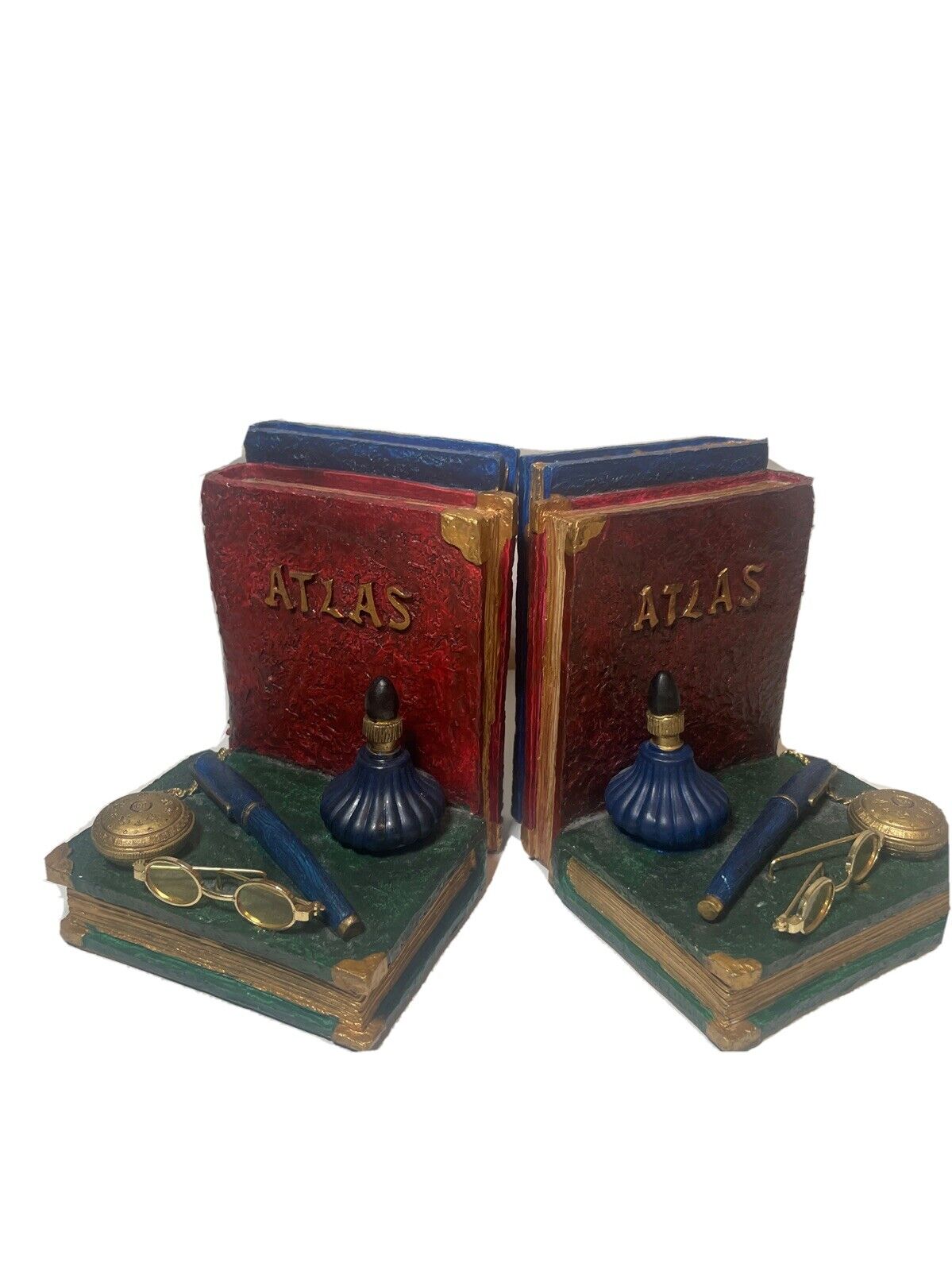 Heavy Bookends Old Books Glasses Pen Pocket Watch Atlas Decorative Ceramic T120