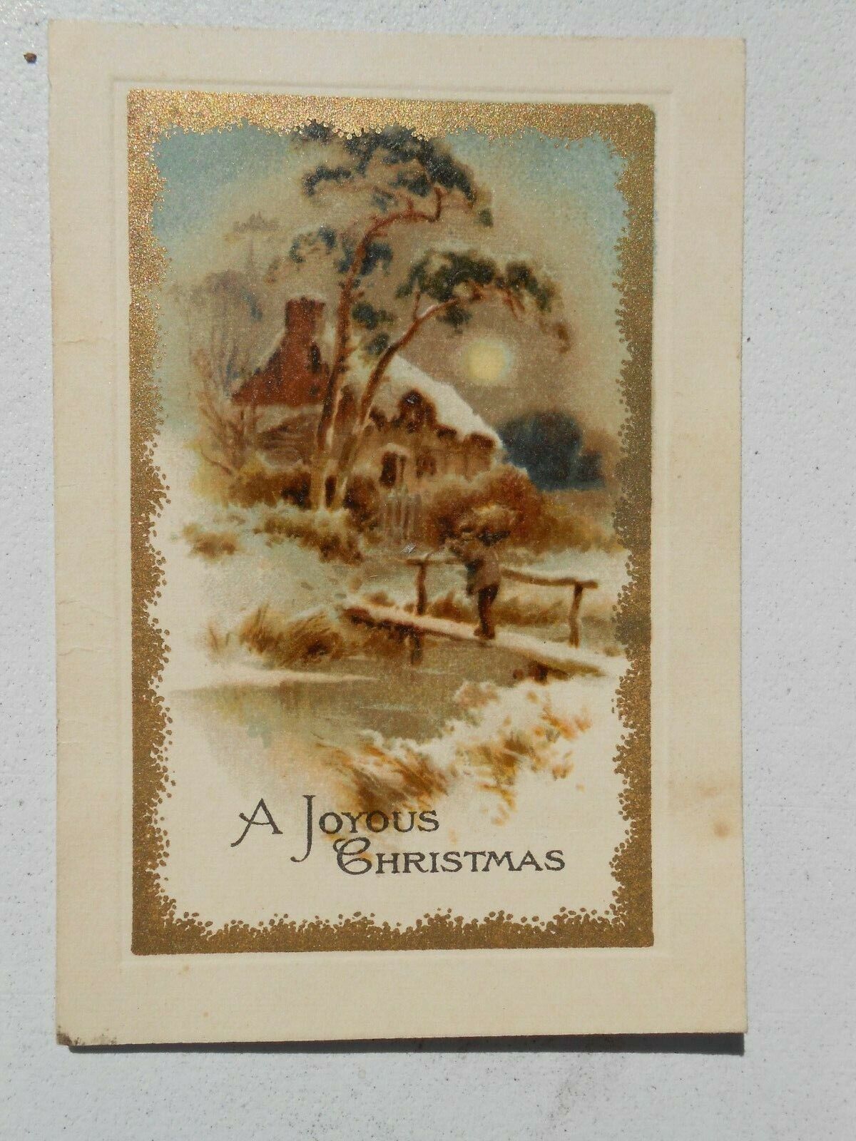 Vintage 1928 Germany Bavaria Postcard Golden Glitter A Joyous Christmas PC1   