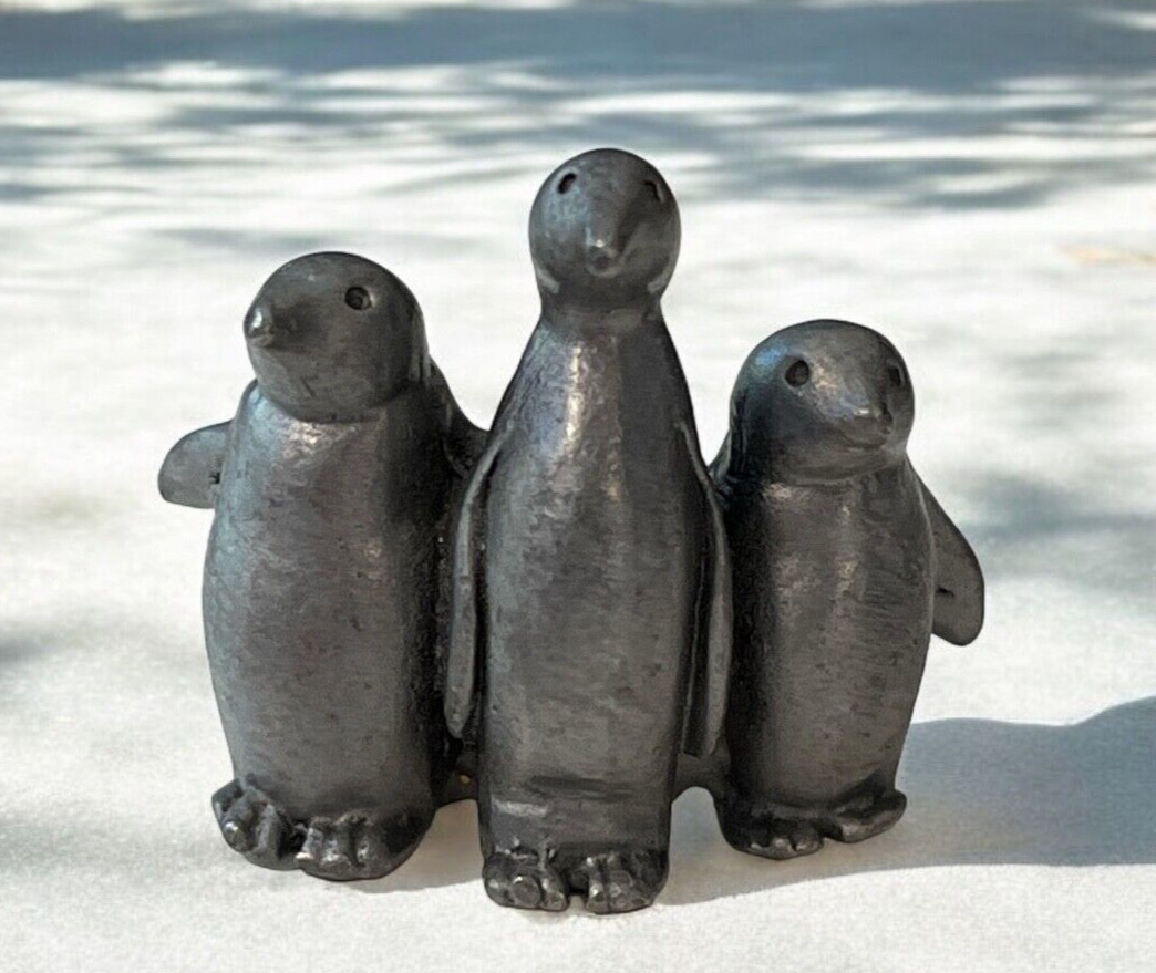Vintage Pewter Penguin Figurine Trio of Penguins Approx. 1\