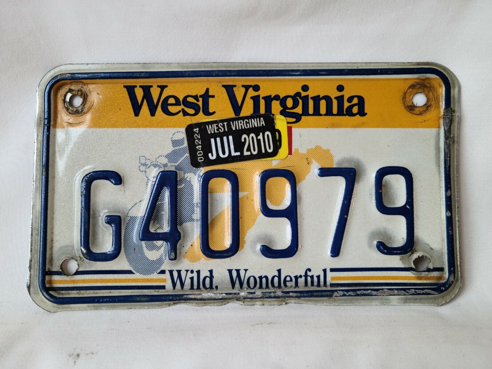 Vintage 2010 West Virginia Wild Wonderful Motorcycle License Plate 1021