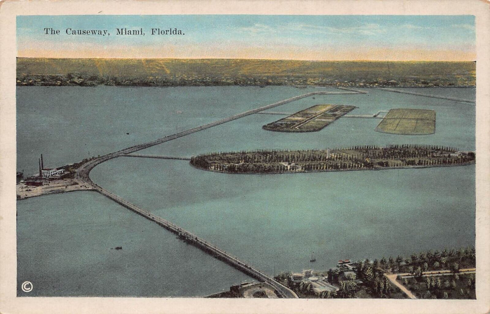 Miami Beach FL Florida 1920s Causeway Viaduct Trolley Tracks Vtg Postcard P3