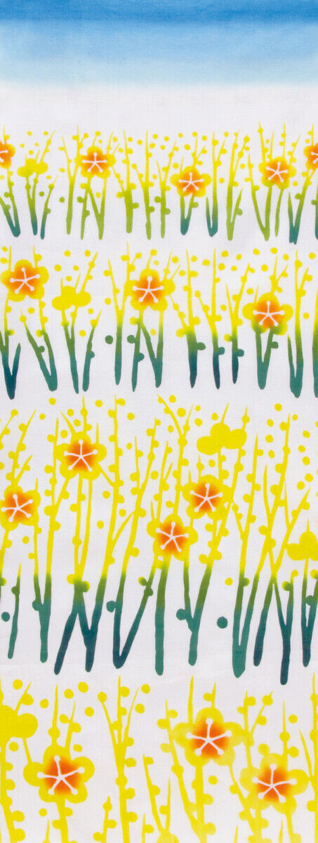 Tenugui Daffodil Hill Japanese Fabric Spring Ise Katagami 33X90Cm Chudyed Made I