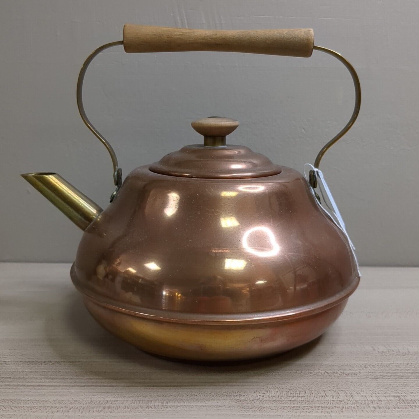 Vintage Copper Tea Kettle With Wood Handle
