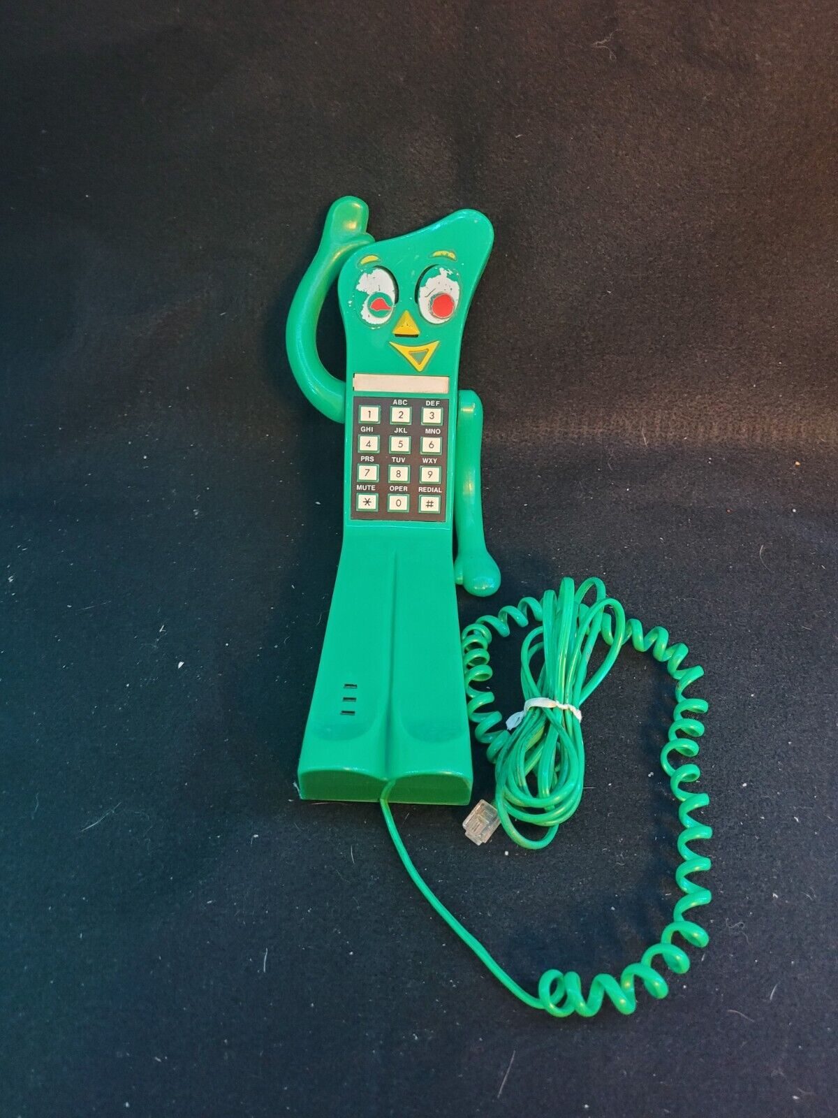 Vtg 1985 Gumby Phone by Lewco Prema Toy Co, Push Button Green Telephone