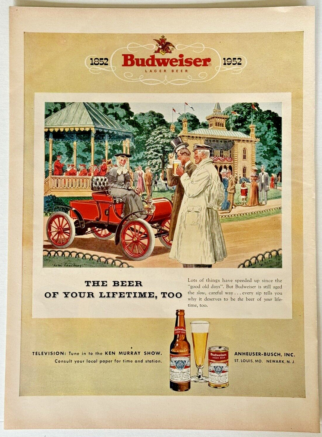 Vintage 1952 BUDWEISER Beer Color Printed Magazine Advertising 14x11\