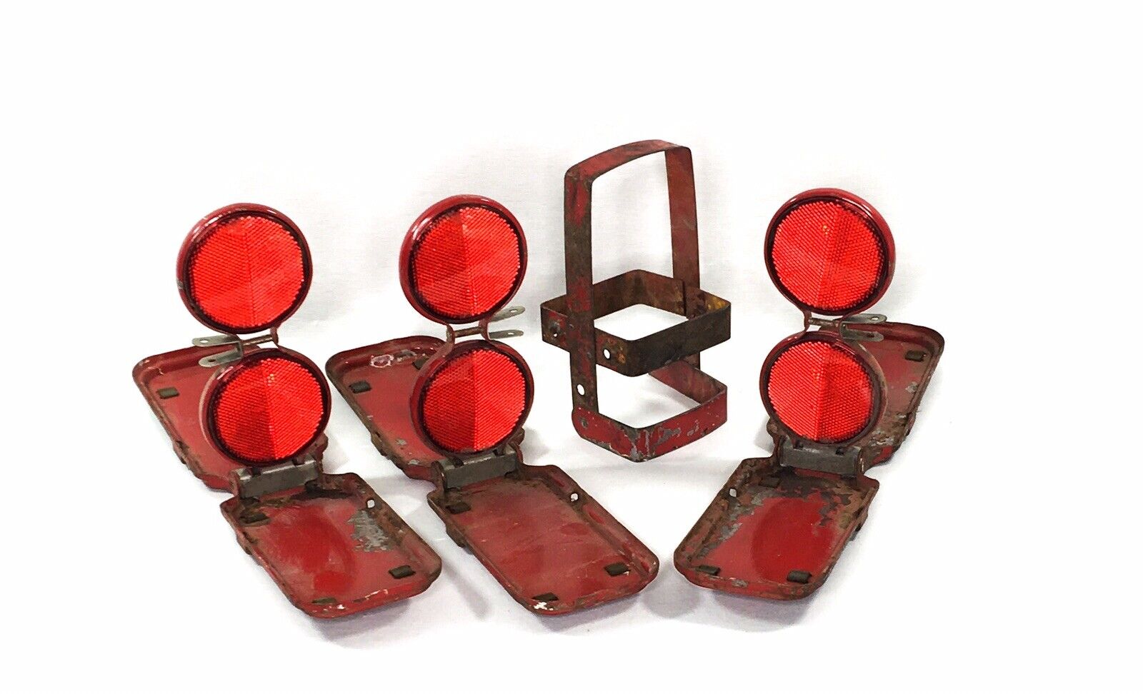 Stimsonite Red Emergency Roadside Reflector Set of 3 Folding Case Frame Vintage