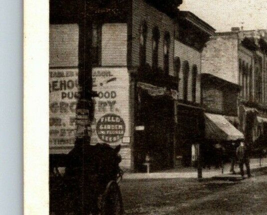 Big Rapids, Mi. 1908 Postcard ~ A Look Down Michigan Ave. UDB Grocery Store  